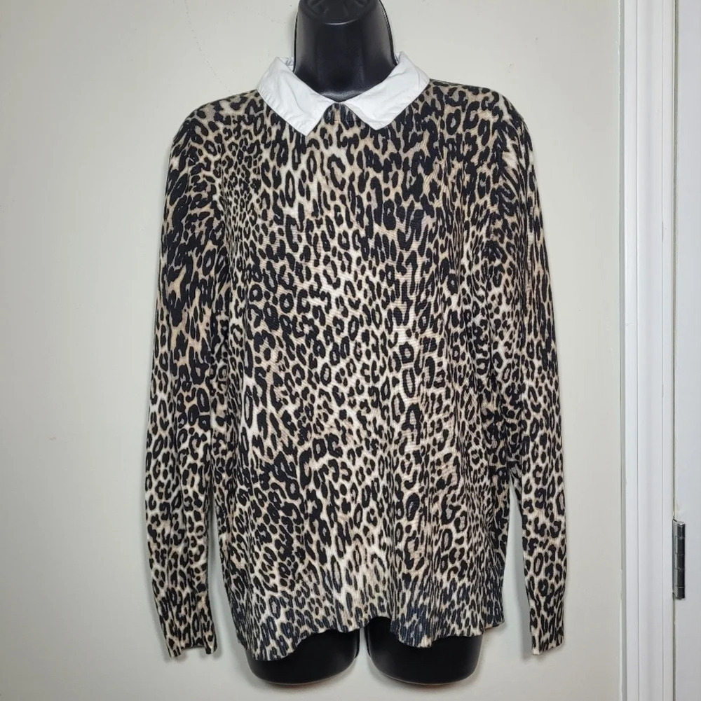Cable & Gauge Leopard Collared Sweater sz XL